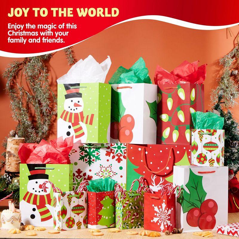 JOYFY 20pcs Christmas Gift Bags Assorted Sizes - Red Green White Gift Bags