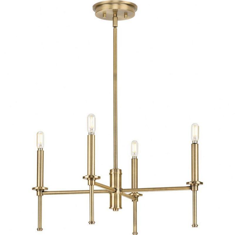 Elara Vintage Brass 4-Light Chandelier with Clear Glass Shades