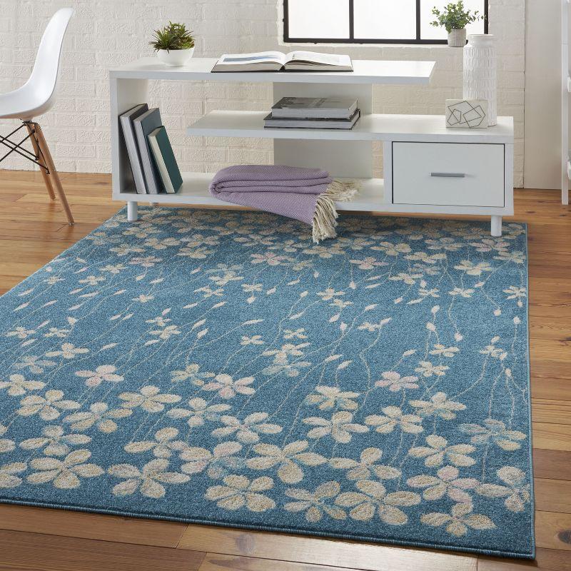 Nourison Tranquil 4' X 6' Turquoise Area Rug Bohemian Botanical Vine and Bloom by Nourison