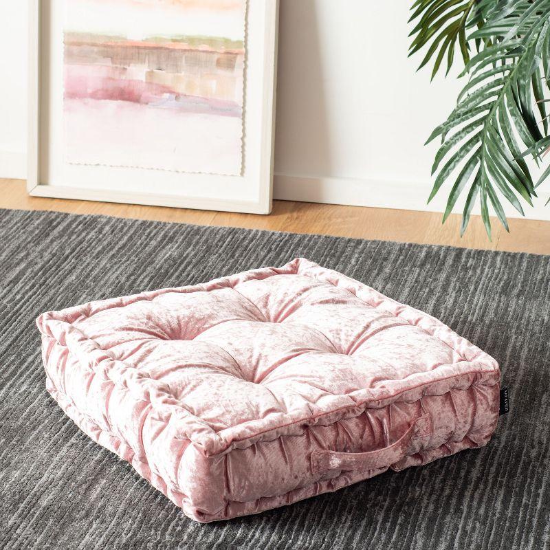 Belia Blush Pink 19" Square Tufted Velvet Floor Pillow