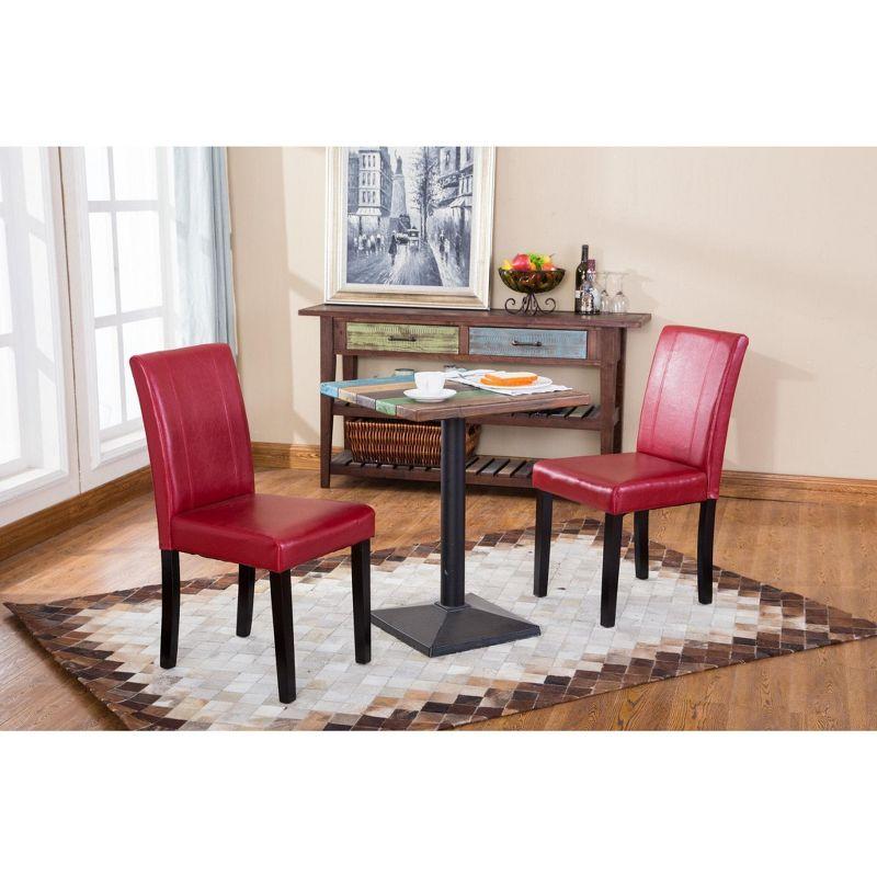 Roundhill Urban Style Solid Wood Faux Leather Parsons Chair, Red, Set of 2