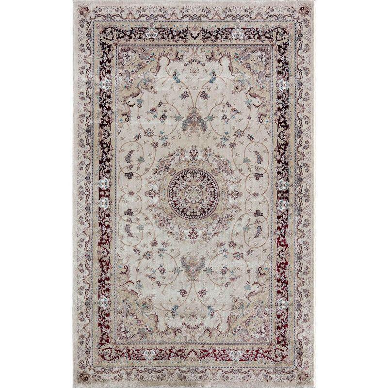 Cream and Beige Medallion Stain-Resistant Synthetic Rug, 5' x 7'