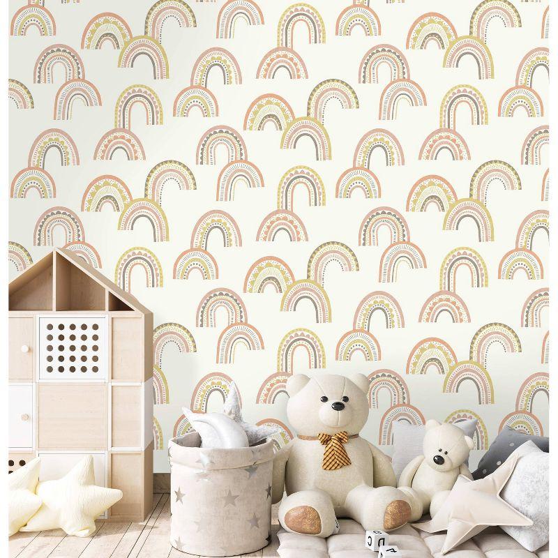 Holden Boho Rainbow Blush and Orange Wallpaper: Non-Pasted Paper, Bohemian Style, Kids' Decor, Smooth Matte Finish, 56 Sq Ft Coverage