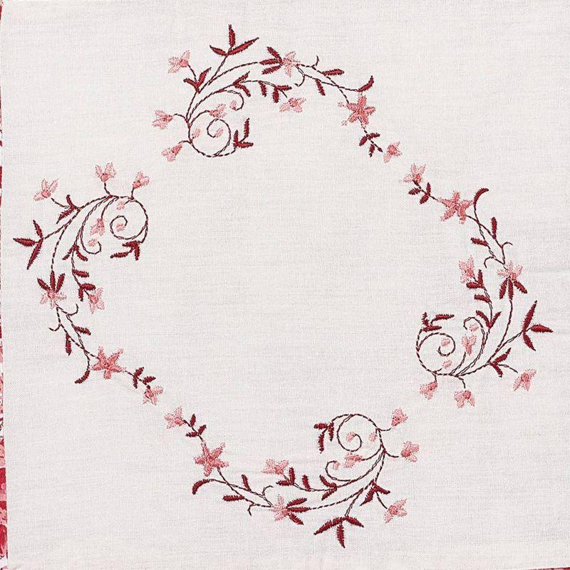 Caroline Red and White Embroidered Floral Square Pillow