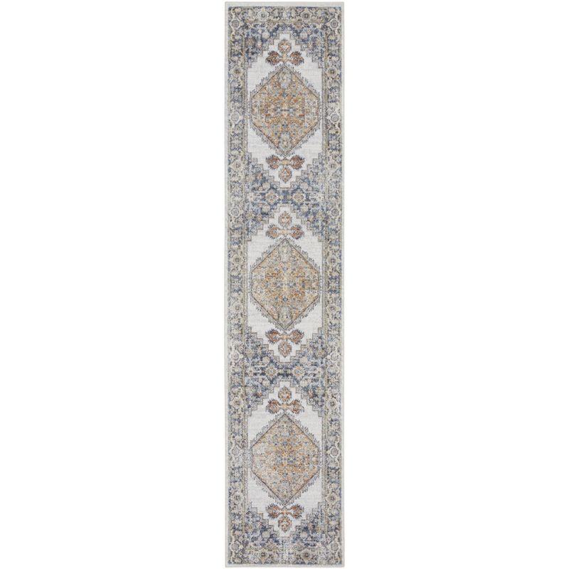 Nourison Astra Machine Washable Vintage Persian Indoor Bathroom, Kitchen Runner Rug Grey/Gold 2'2" x 12'