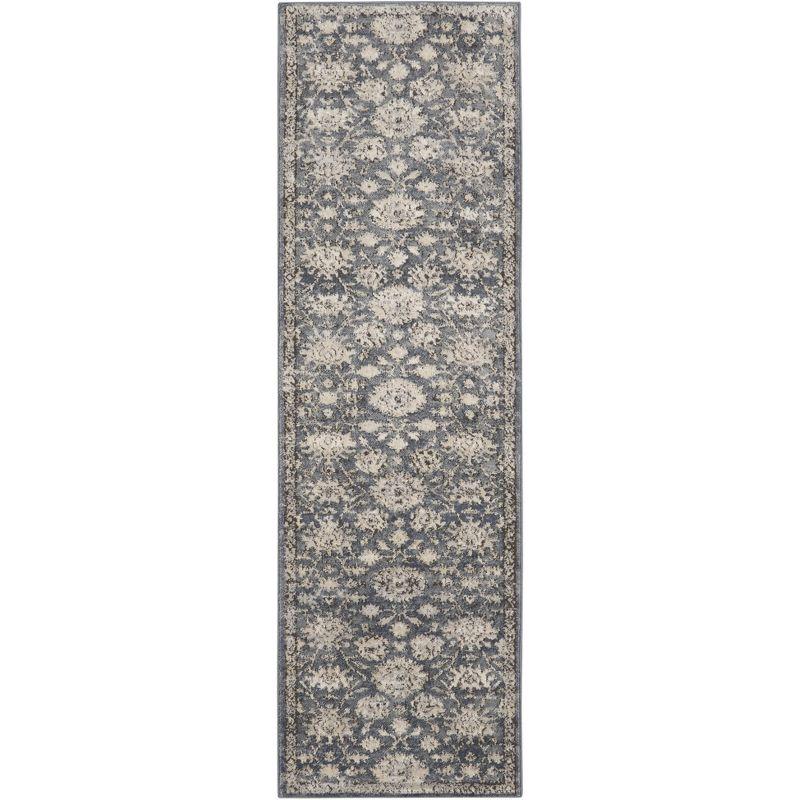 Slate Blue Floral Medallion 26" Hand-Knotted Easy-Care Rug