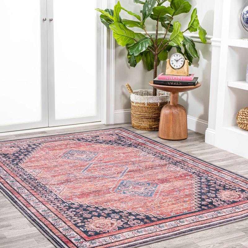 4' x 6' Dalyan Geometric Medallions Machine Washable Indoor/Outdoor Area Rug, Terra/Navy - JONATHAN Y