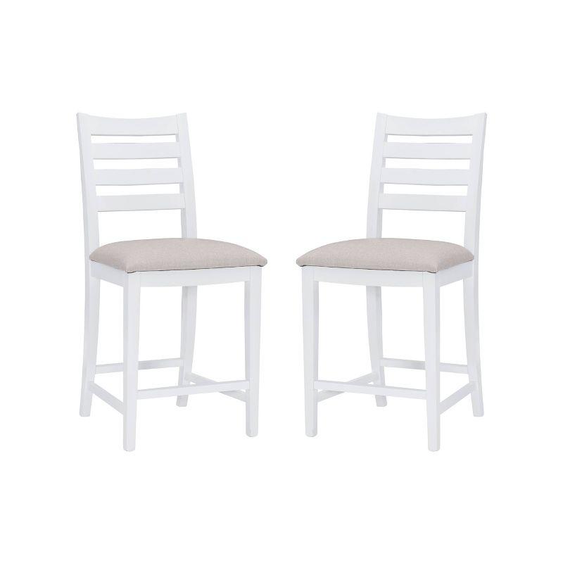 Set of 2 Flynn Ladder Back Counter Height Barstools Upholstered White - Linon: No Assembly, Solid Beechwood
