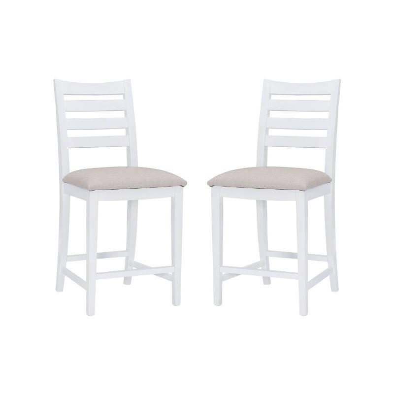 Set of 2 Off-White Upholstered Ladder Back Counter Stools