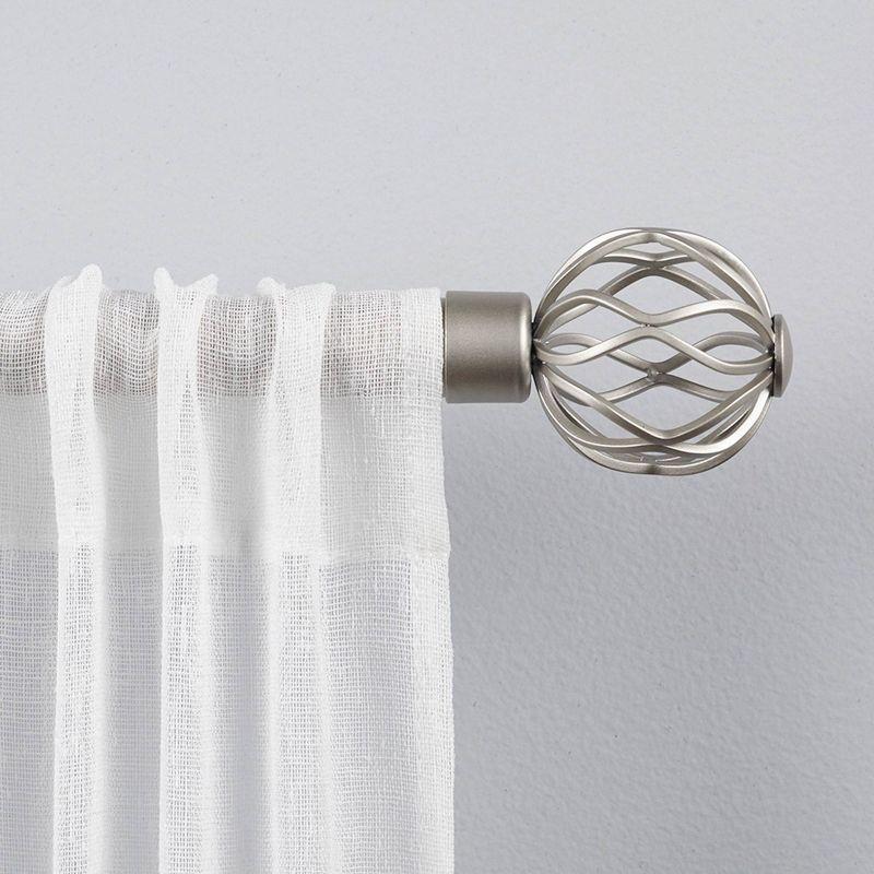 Matte Silver Adjustable Curtain Rod with Wavy Finials