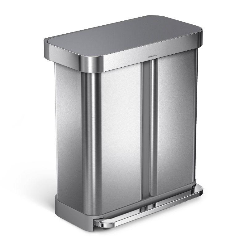 Simplehuman 58L / 15.3 Gallon Hands-Free Dual Compartment Recycling Kitchen Step Trash Can with Lid