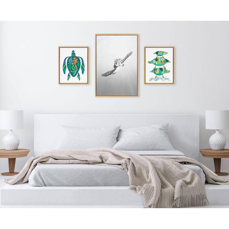 Kate & Laurel All Things Decor (Set of 3) Sylvie Sea Turtle Family and MCM Sea Turtle Framed Canvas Wall Art Set by Various Artists