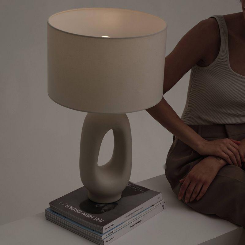 Brightech Artemis 22.5" Cream Ceramic LED Table Lamp - Coastal Charm with Cotton Shade & USB-C Port