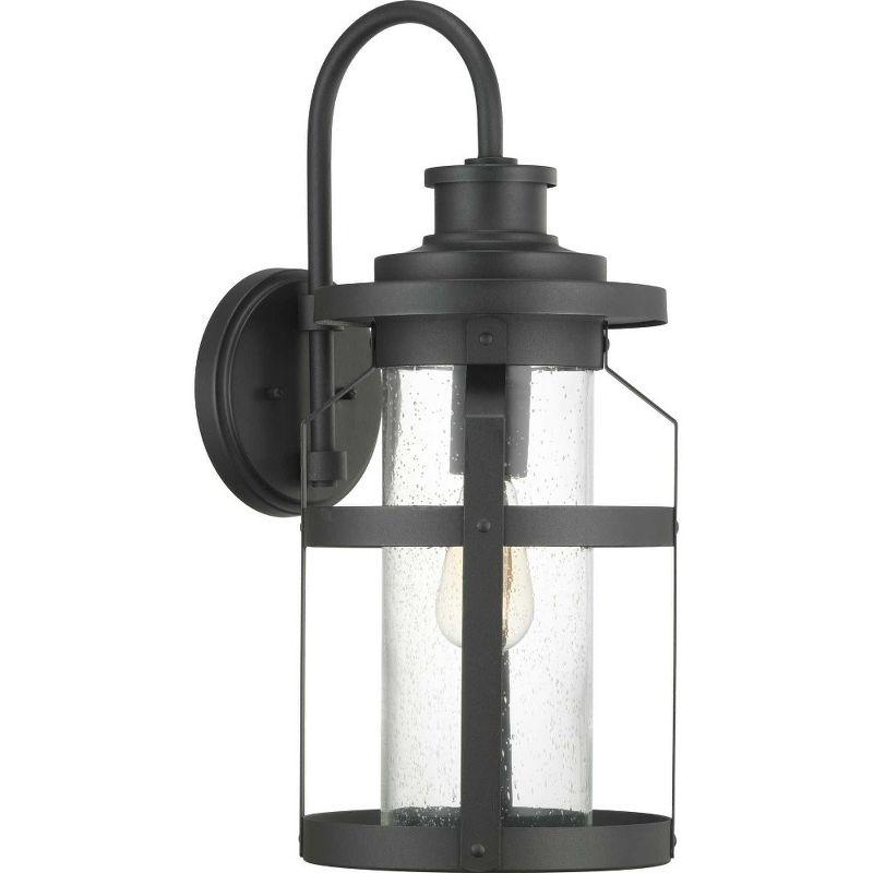 Progress Lighting Haslett 1-Light Outdoor Wall Lantern in Black with Seeded Glass Shade