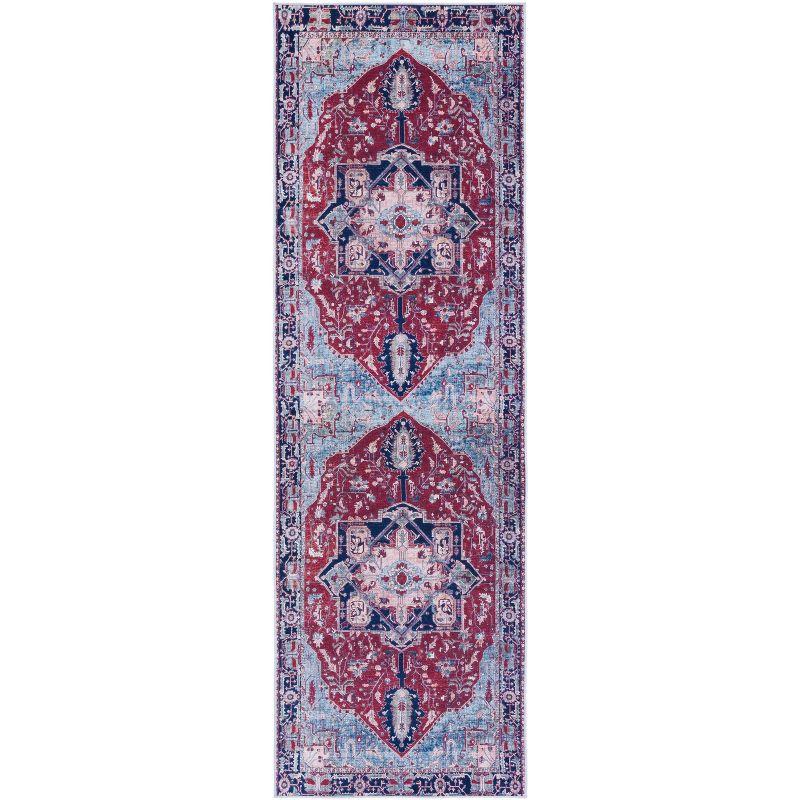 Elegant Red Synthetic 30" Washable Non-Slip Area Rug