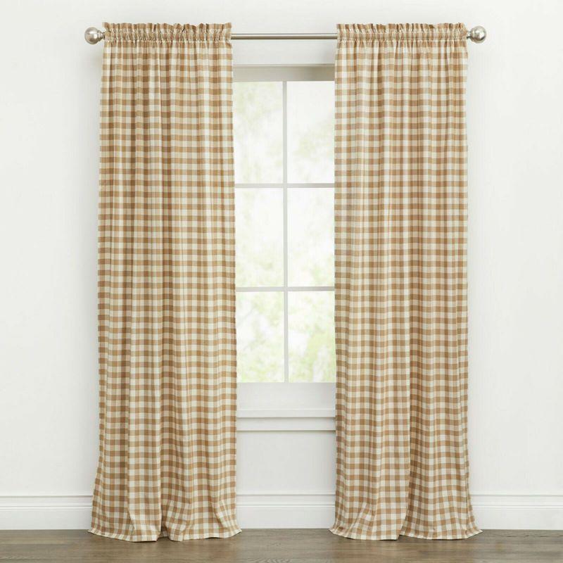 Buffalo Check Plaid Gingham Beige Cotton Window Curtain