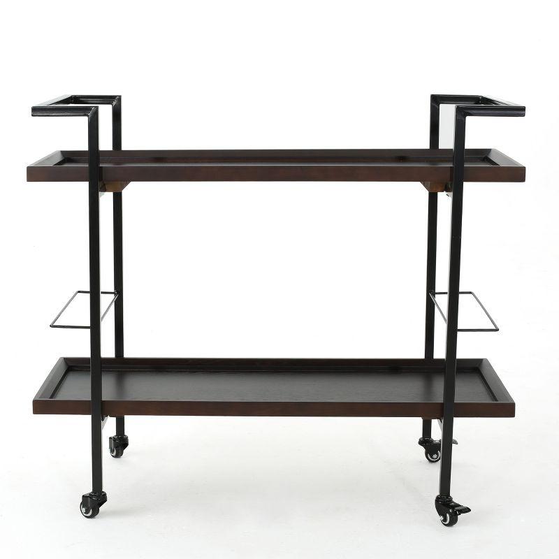 GDFStudio Harrison Industrial Faux Wood and Iron Bar Cart with Wheels, Dark Walnut