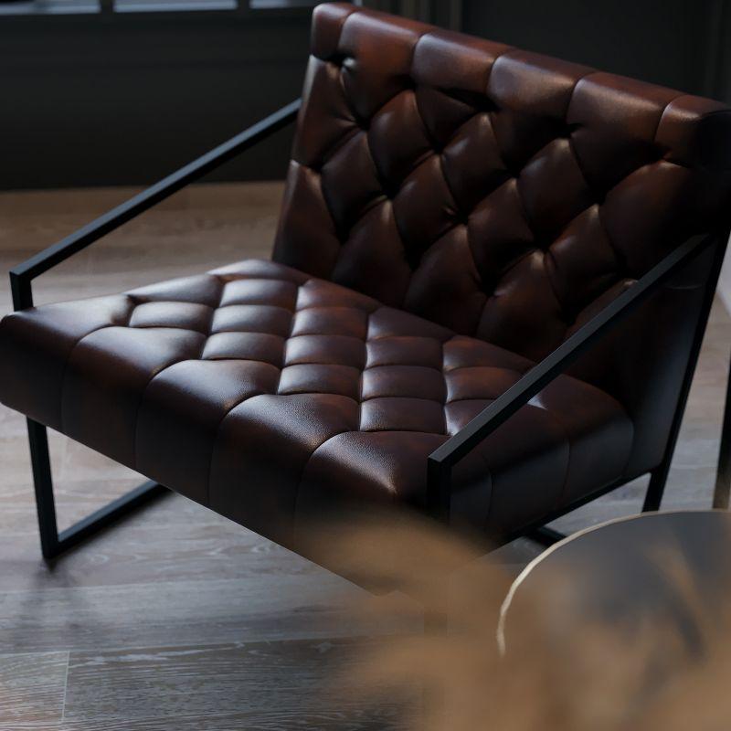 Merrick Lane Bomber Jacket Faux Leather Modern Lounge Chair With Tufted Seating and Black Metal Frame