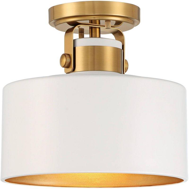 Possini Euro Design Courtney Modern Ceiling Light Semi Flush Mount Fixture 10" Wide Soft Gold Metal White Drum Shade for Bedroom Kitchen Living Room