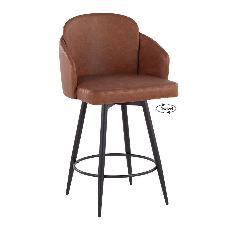 LumiSource Set of 2 Dahlia Counter Height Barstools Camel: Upholstered Swivel, Faux Leather, Metal Frame