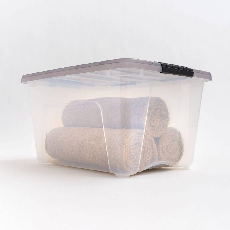 IRIS 32qt Stack and Pull Plastic Storage Bin: Clear & Gray, Stackable, Portable, Latch Closure, Built-In Handles