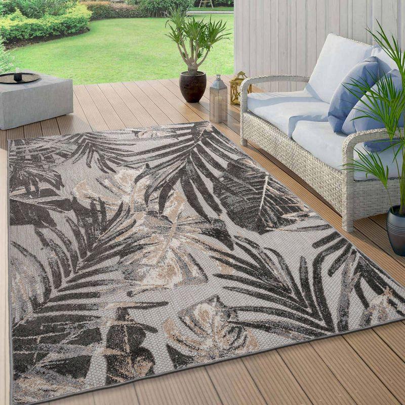 World Rug Gallery Floral Leaves Indoor/Outdoor Area Rug - Gray 7'10" x 10':  Weather-Resistant,  Low Pile,  Patio Rug