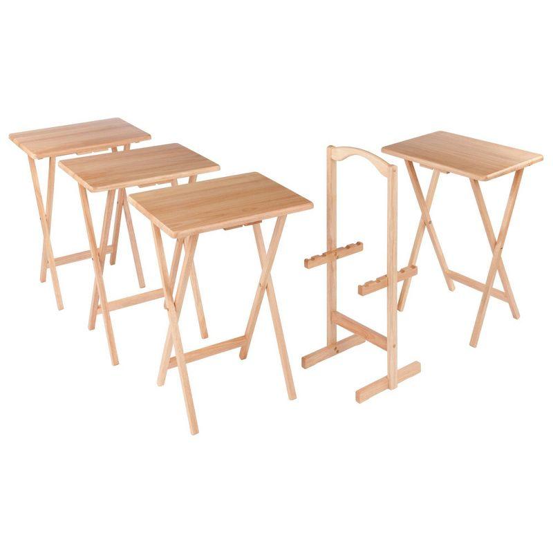 4pc Alex Snack Table Set Natural - Winsome: Wood Construction, Foldable Design, Storage Rack Included