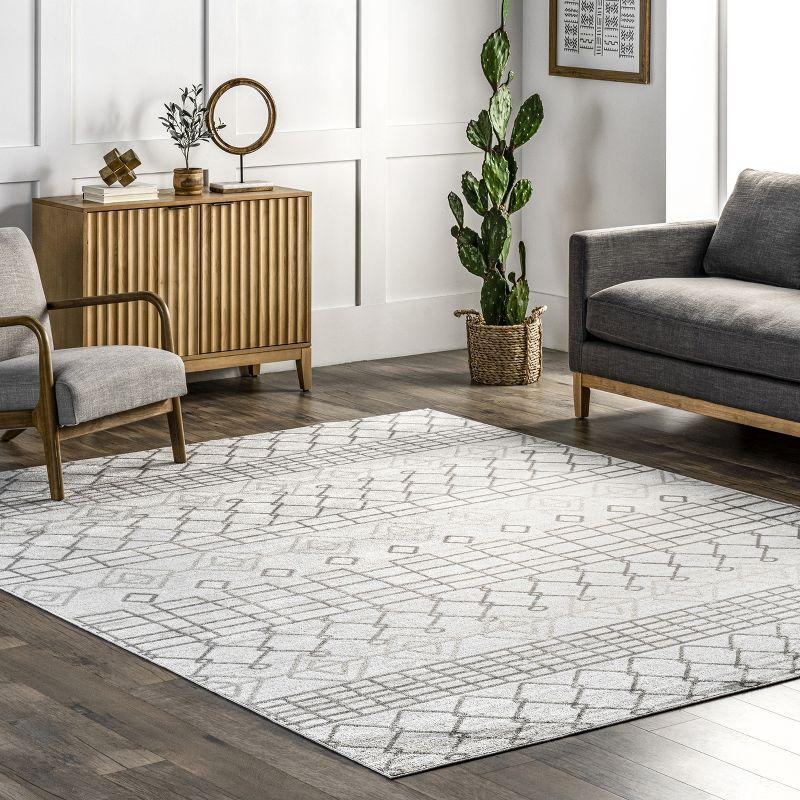 Eco-Friendly Machine Washable Geometric Trellis Rug, 5' x 8', Gray