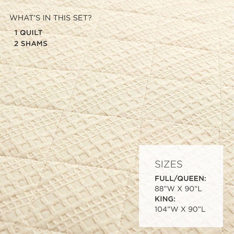 Haniya Solid Waffle Woven Cotton Textured Quilt 3 Pieces Set