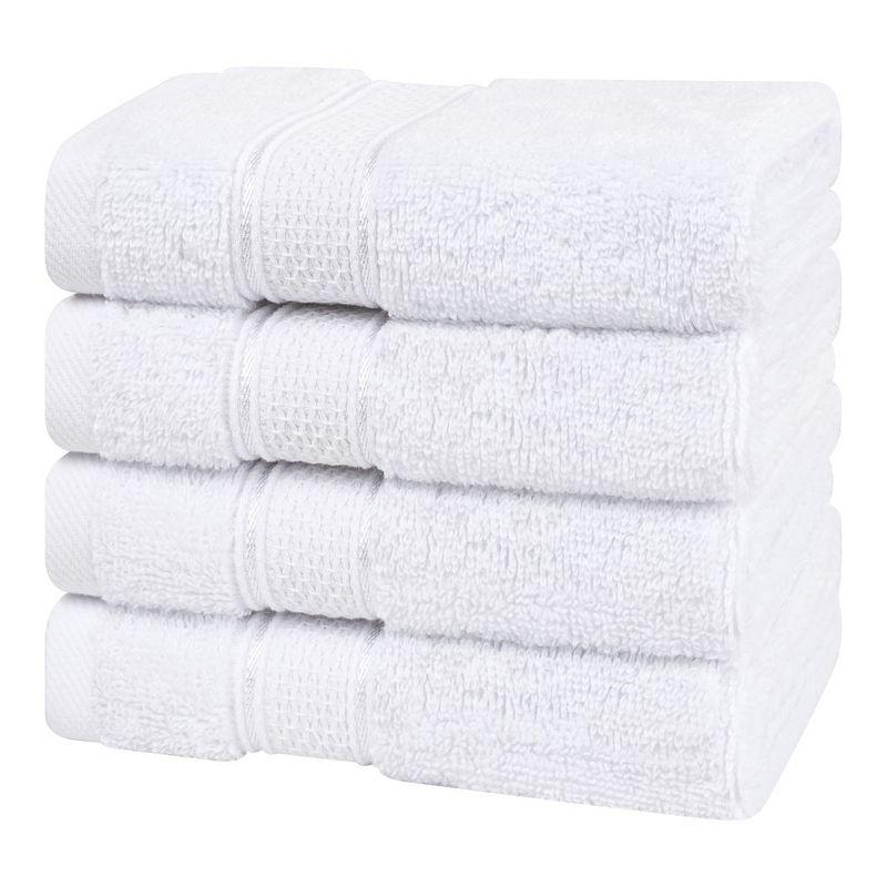 American Soft Linen Salem 4 Pack Washcloth Set, 100% Cotton Washcloth Hand Face Towels for Bathroom and Kitchen, White