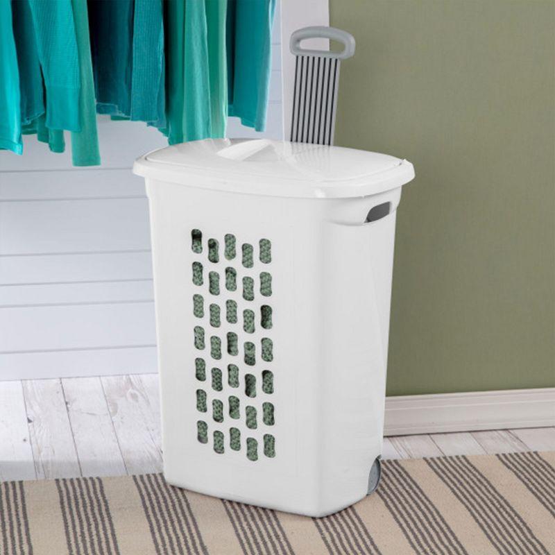 Sterilite Ultra Wheeled Laundry Hamper with Lid, Handle and Wheels for Easy Rolling of Clothes to and from the Laundry Room, Plastic, White, 18-Pack