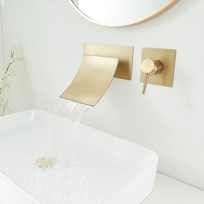 BWE Single Handle Wall Mount Spout Waterfall Bathroom Faucet in Brushed Gold