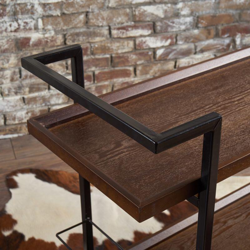 GDFStudio Harrison Industrial Faux Wood and Iron Bar Cart with Wheels, Dark Walnut