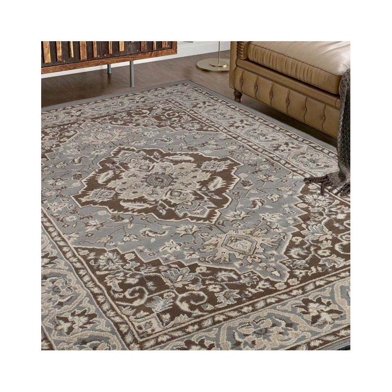 Traditional Vintage Medallion Floral Scroll Indoor Area Rug, 3'x5', Grey - Blue Nile Mills