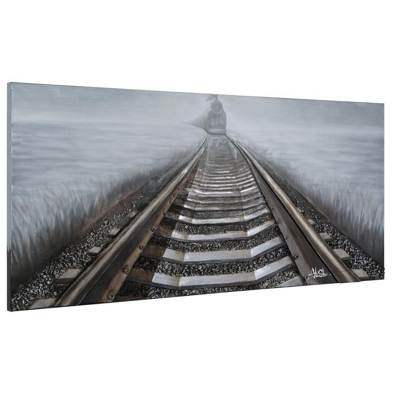 Gray and Brown 3D Train Tracks Landscape Canvas Art