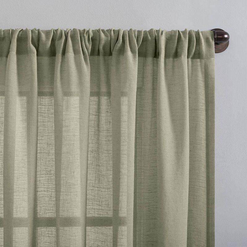63"x52" Crushed Texture Anti-Dust Sheer Curtain Panel Celadon Green - Clean Window: Modern Linen Rod Pocket
