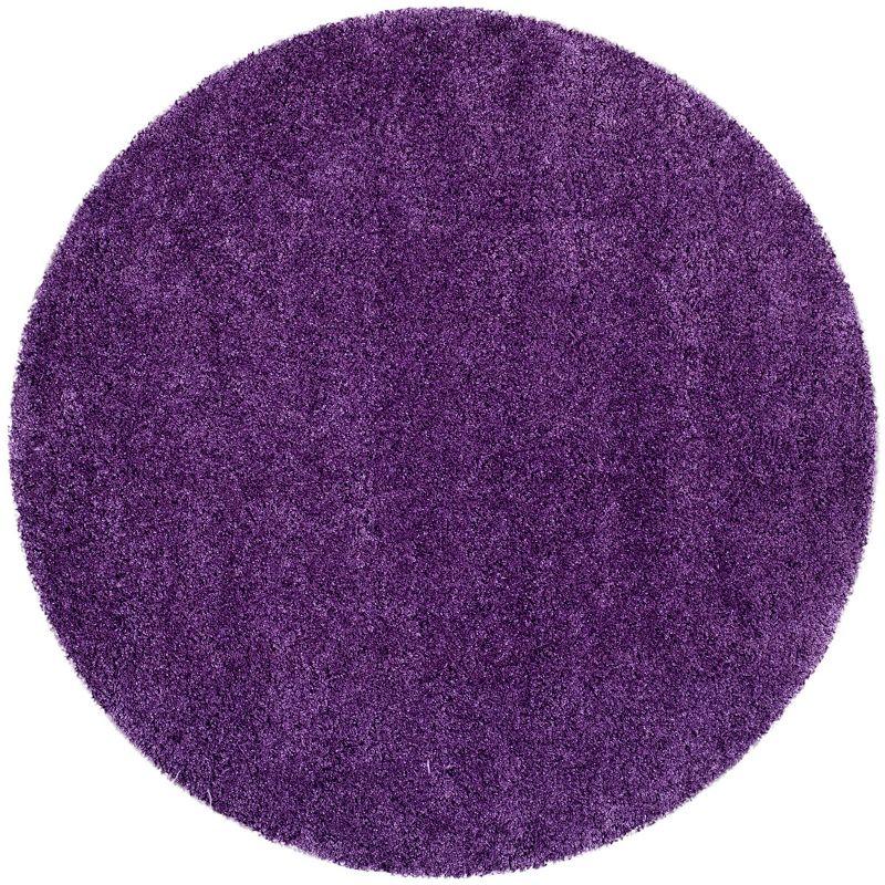 Purple High Pile Round Shag Area Rug