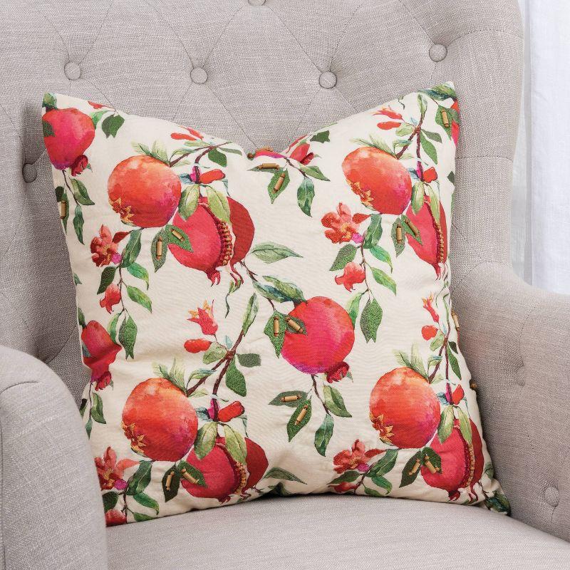 20"x20" Oversize Botanical Pomegranate Square Throw Pillow Cover - Rizzy Home: Embroidered, Canvas Texture, Coconut Beading