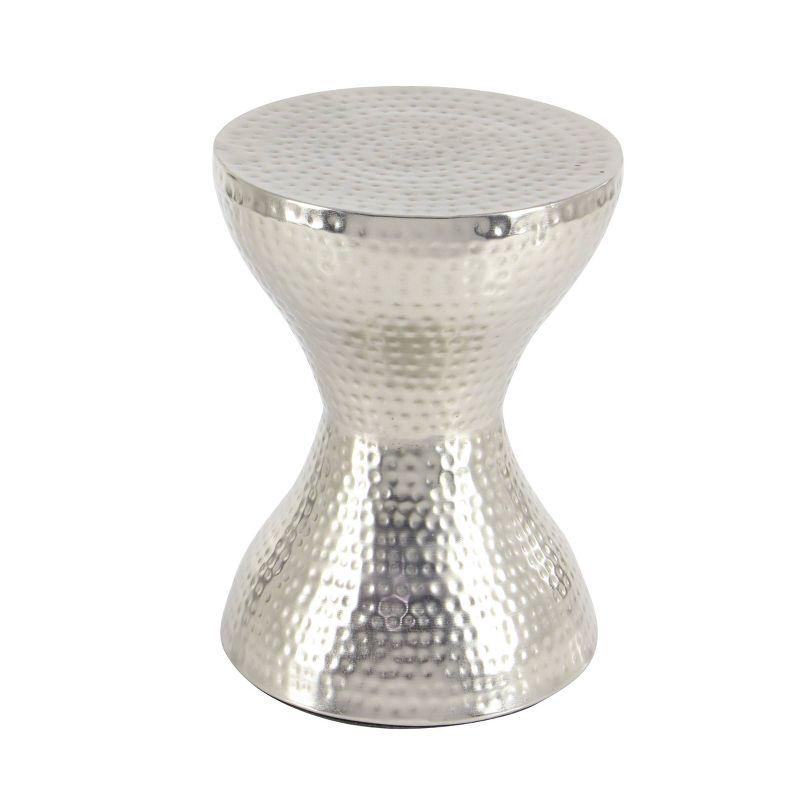 Modern Hourglass Hammered Metal Accent Table Silver - Olivia & May: Industrial Style, Iron Frame, No Assembly Required