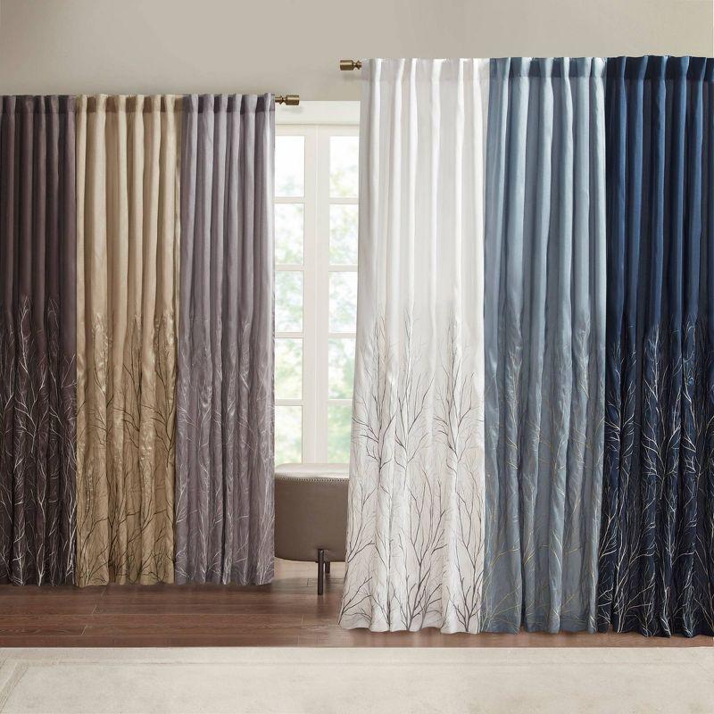 Andora Embroidered Branch Rod Pocket Single Curtain Panel