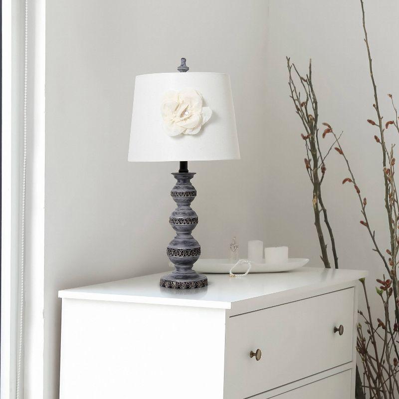 Aged Stacked Ball Table Lamp with Couture Linen Flower Shade White - Elegant Designs: Metal Base, No Assembly Required, UL Listed