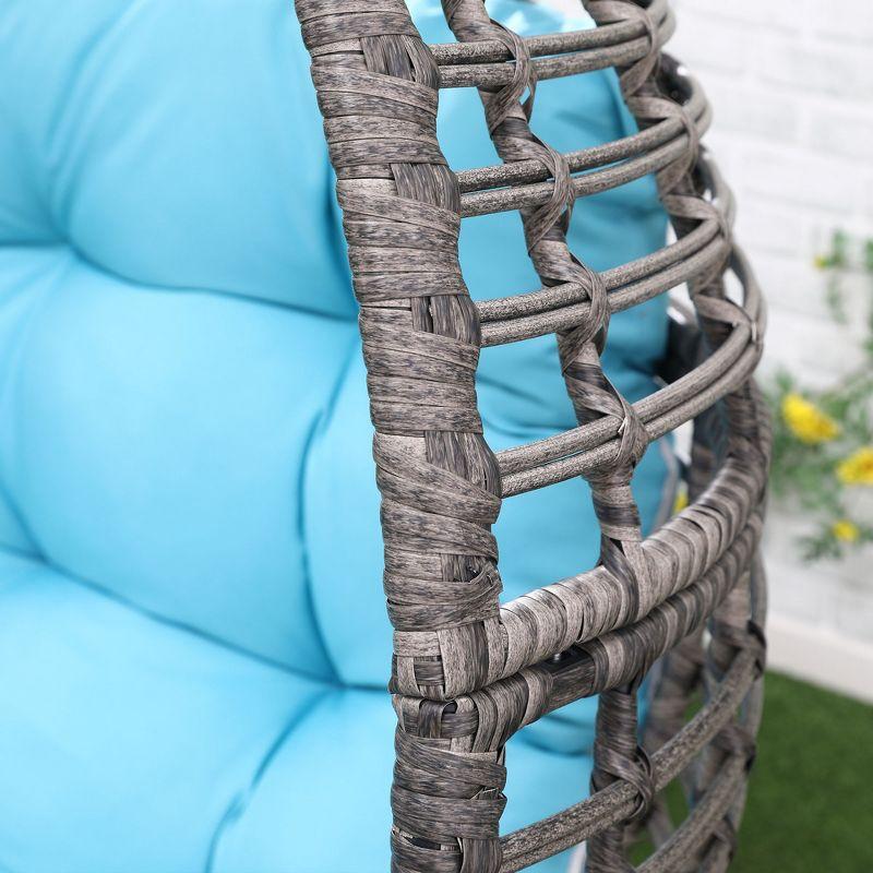 Outsunny Egg Chair w/ Soft Cushion, Teardrop Cuddle Seat, Outdoor / Indoor, PE Plastic Rattan Furniture, Adjustable Height, sky Blue