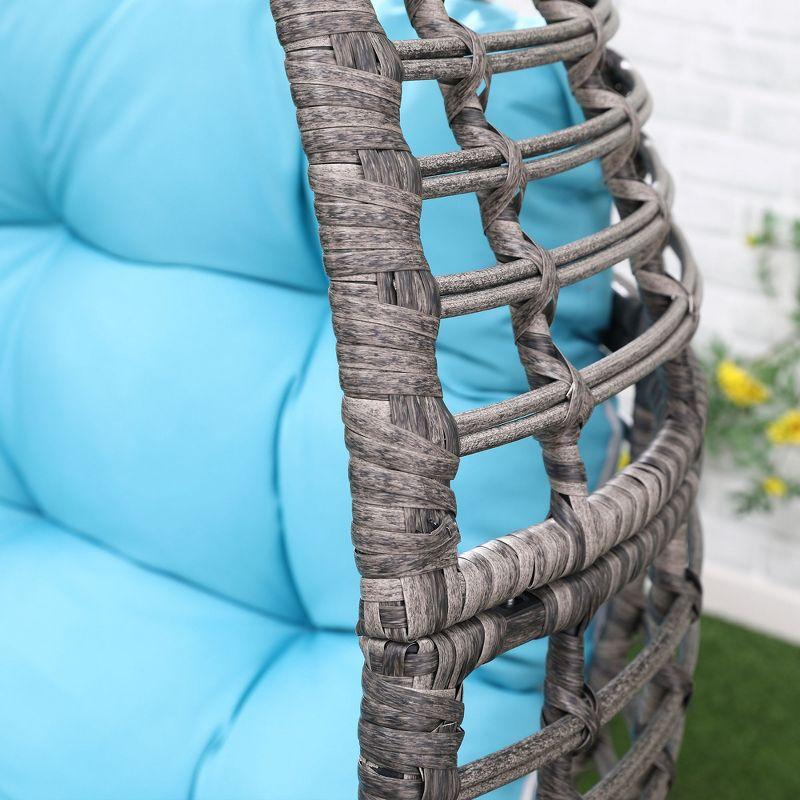 Boho Chic Light Blue PE Rattan Wicker Egg Lounge Chair