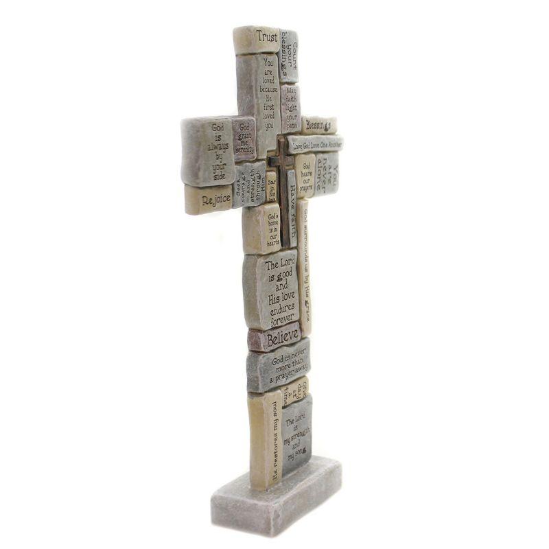 Home Decor Crossword Table Cross  -  One Cross 12.5 Inches -  Believe Trust Rejoice Spiritual  -  46420  -  Polyresin  -  Multicolored