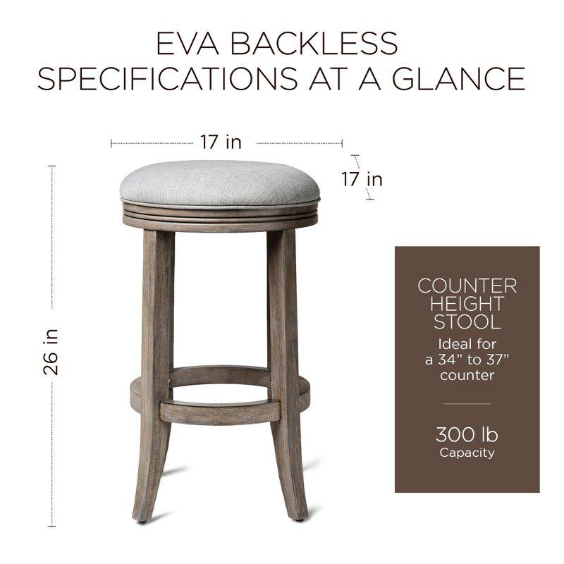 Maven Lane Eva Counter Stool in Reclaimed Oak Finish with Ash Grey Fabric Upholstery