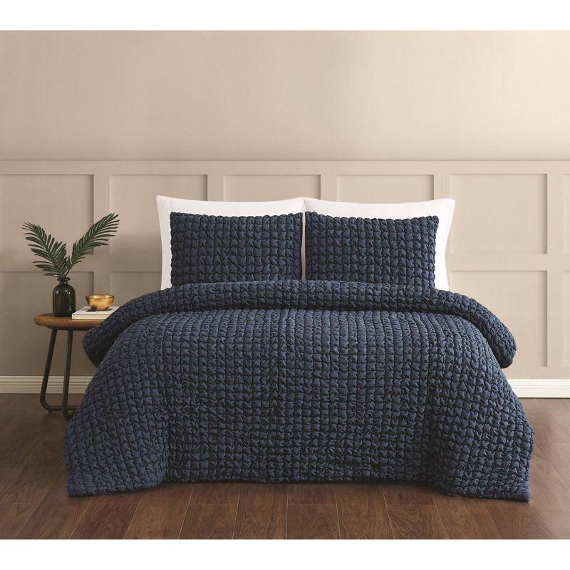 3pc Full/Queen NY Textured Puff Comforter Set Blue - Christian Siriano: Polyester, Tufted Design, Includes Shams