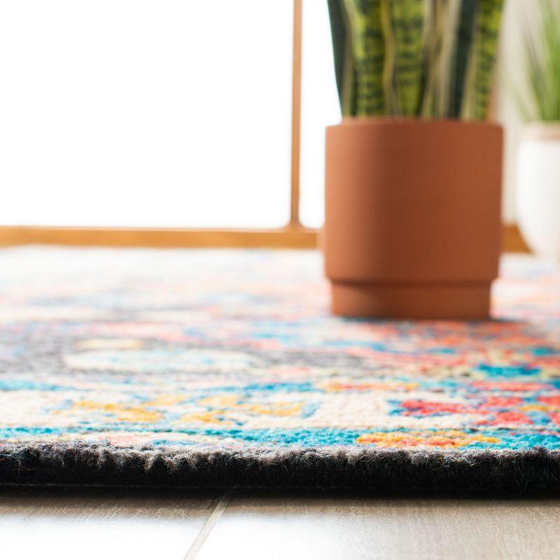 Handmade Blue Floral Wool Area Rug 4' x 6'