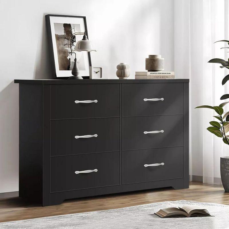 Black 6-Drawer Double Dresser with Metal Handles