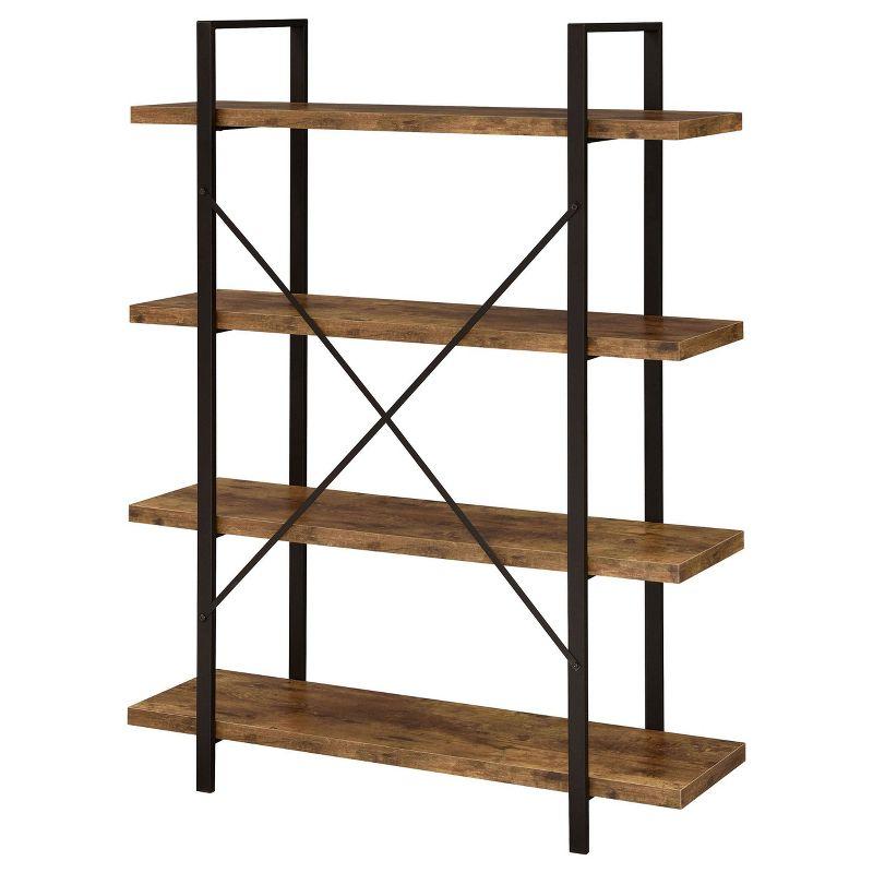 Rustic 55" Brown and Black Transitional 4-Shelf Bookcase