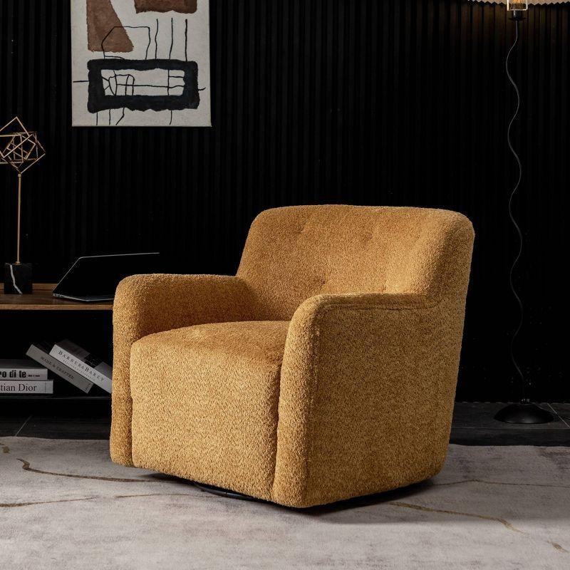 32" Wide Upholstered Swivel Armchair Camel - Kinwell: No Assembly, Pine Frame, Polyester